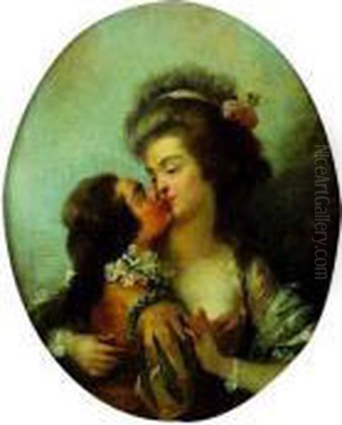 Le Baiser Oil Painting by Jean-Frederic Schall