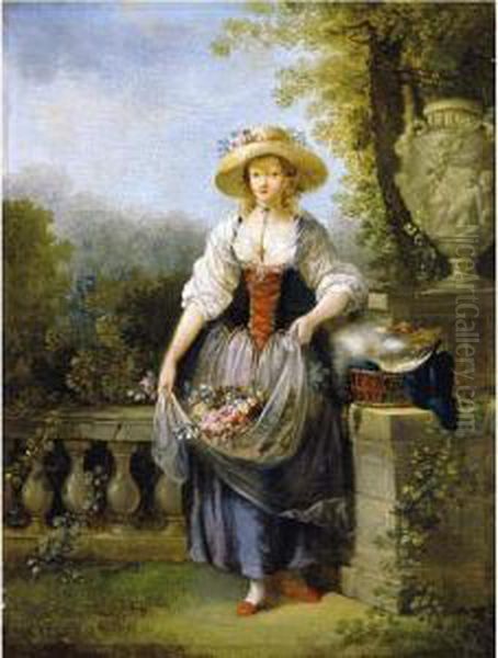 Jolie Jardiniere Au Chapeau De Paille Oil Painting by Jean-Frederic Schall