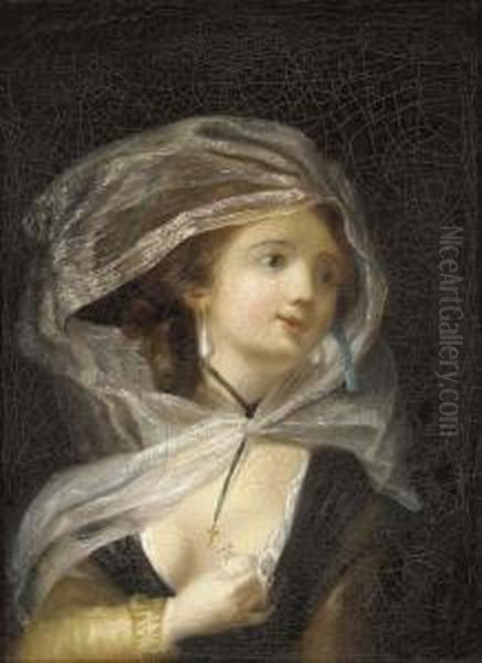 Young Woman With A Dove Oil Painting by Jean-Frederic Schall