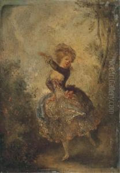 A Dancing Lady In A Landscape Oil Painting by Jean-Frederic Schall