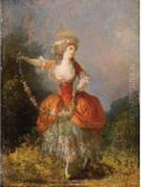 Lady Dancing With A Garland Oil Painting by Jean-Frederic Schall