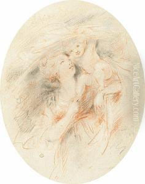 Sketch Of A Lady With A Child Sitting Upon Her Shoulder Oil Painting by Jean-Frederic Schall