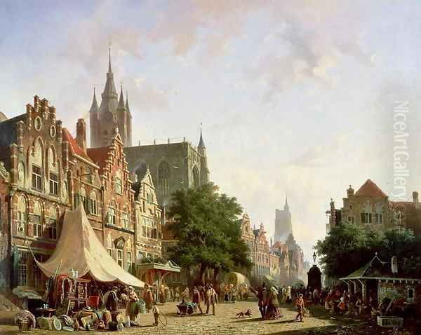 Dutch Street Scene Oil Painting by Adrianus Eversen