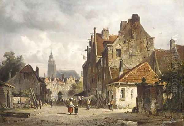 A town in summer Oil Painting by Adrianus Eversen