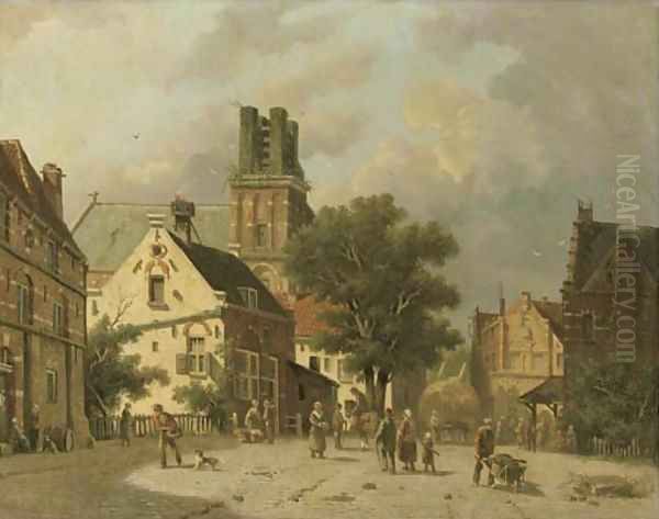 Townsfolk on a square, Ransdorp Oil Painting by Adrianus Eversen