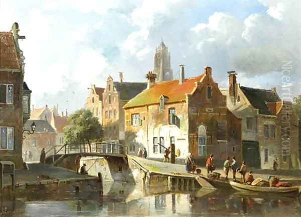 A cappriccio view in Utrecht Oil Painting by Adrianus Eversen