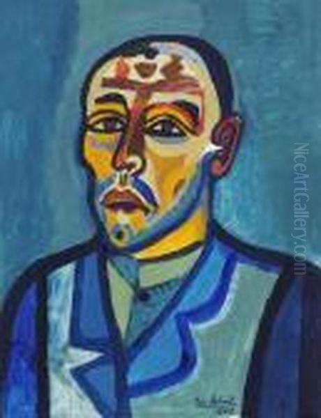 Mann In Blauer Jacke Oil Painting by Josef Scharl