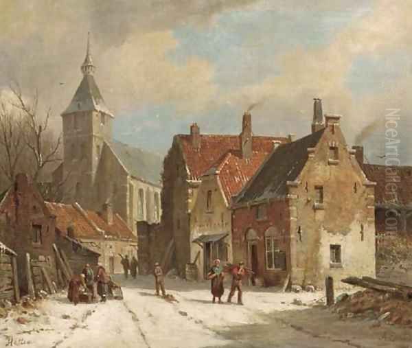 Hattem in winter by Adrianus Eversen