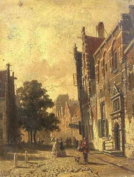 A town scene with elegant people strolling Oil Painting by Adrianus Eversen