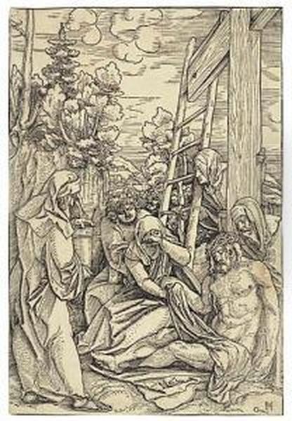 Two Woodcuts.
The Descent From The Cross Oil Painting by Hans Leo. Schauffelin