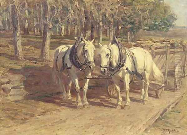 Workhorses at rest Oil Painting by Friedrich Eckenfelder