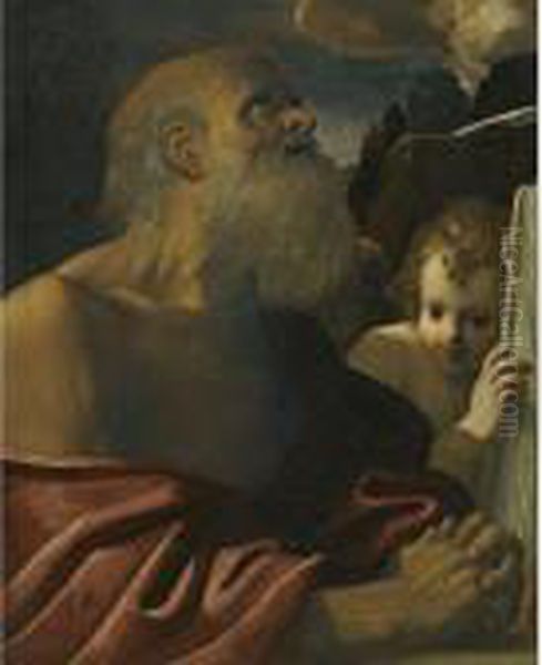 The Penitent Saint Jerome Attended By An Angel Oil Painting by Bartolomeo Schedoni