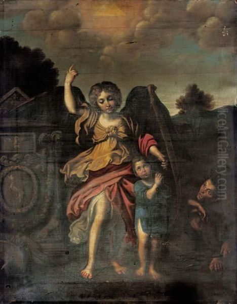 An Infant And Angel Oil Painting by Bartolomeo Schedoni