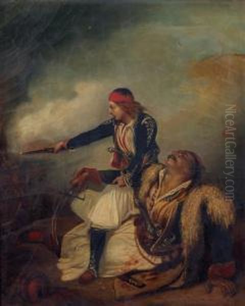 Jeune Grec Defendant Son Frere Blesse Oil Painting by Ary Scheffer