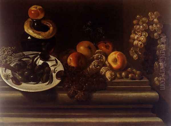 Still Life Of Fruits And A Plate Of Olives Oil Painting by Juan Bautista de Espinosa