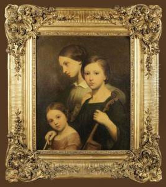 Portrait De Rene, Cecile Et Louise Franchomme Oil Painting by Ary Scheffer