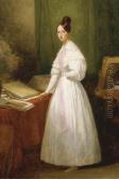 Portrait De La Princesse Marie D'orleans Devant Ses Carnets De Dessins Oil Painting by Ary Scheffer