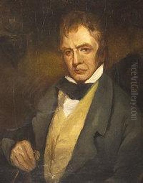 Portrait Of Sir Walter Scott, Half Length Oil Painting by Ary Scheffer