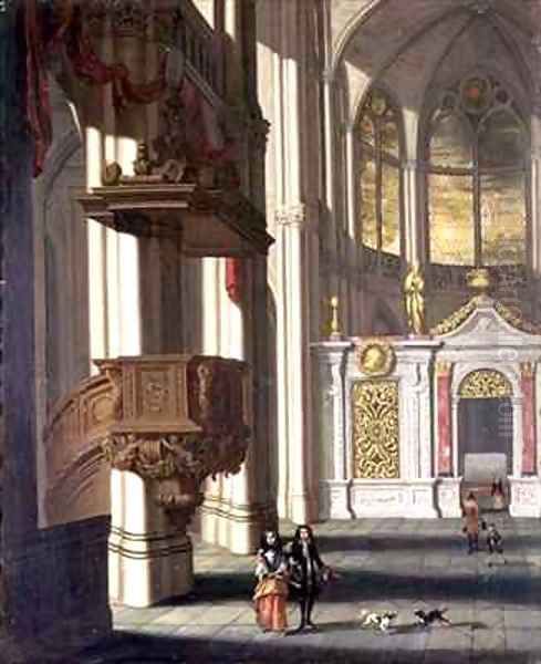 Church interior with elegant figures Oil Painting by Wilhelm Schubert van Ehrenberg