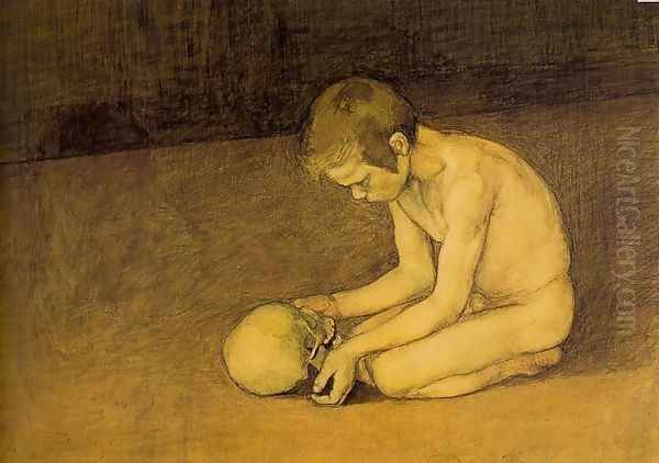 Young Boy and Skull 1893 Oil Painting by Magnus Enckell