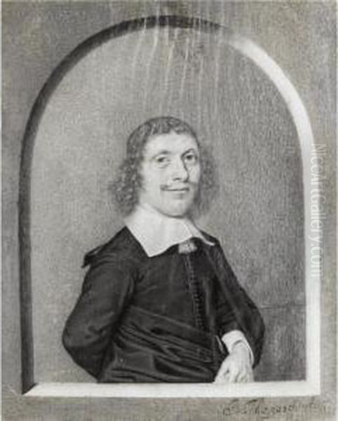 Portrait Of A Man, Half Length, Within A Drawn Niche Oil Painting by Matthias Scheitz