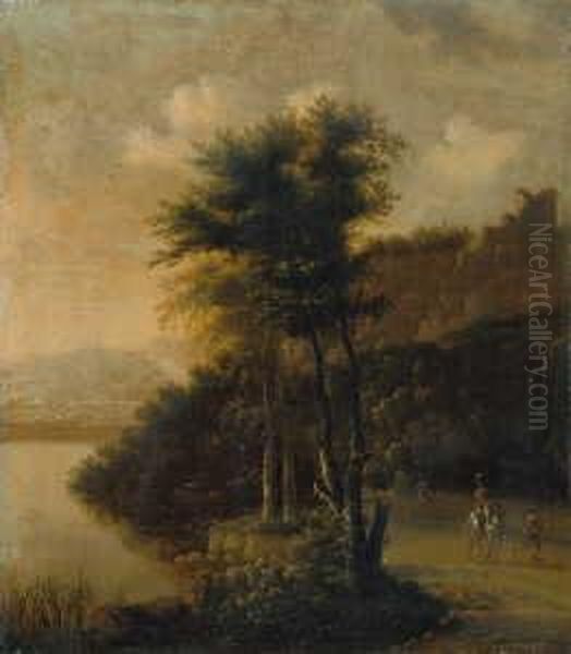 Flusslandschaft Mit Reiter. Oil Painting by Willem Schellinks