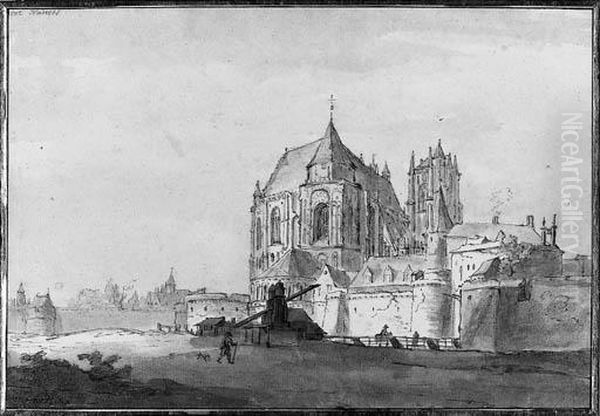 A View Of The Cathedral Of Saint Pierre, Nantes, Seen From Thenorth East Oil Painting by Willem Schellinks