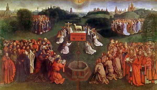 The Adoration of the Mystic Lamb lower half of central panel Oil Painting by Hubert van Eyck