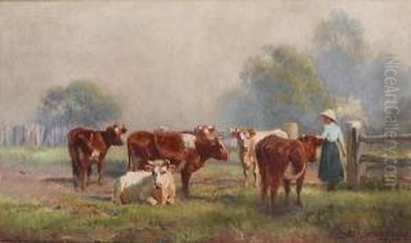 Early Morning, Milking Time Oil Painting by Jan Hendrik Scheltema