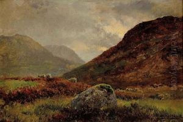 Sheep In A Highland Landscape Oil Painting by Jan Hendrik Scheltema