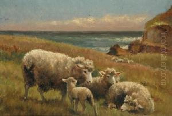 Sheep In A Rural Landscape Oil Painting by Jan Hendrik Scheltema