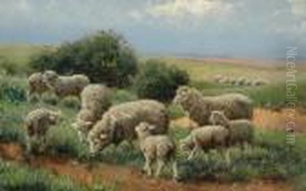 Sheep Grazing Oil Painting by Jan Hendrik Scheltema