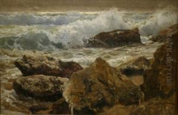 Rocks On The Shore Oil Painting by Jan Hendrik Scheltema