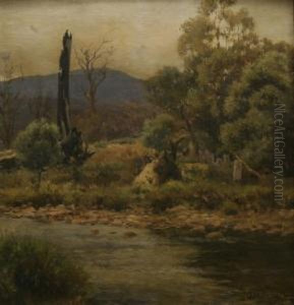 River Landscape Oil Painting by Jan Hendrik Scheltema