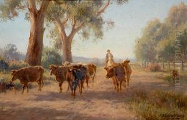 Cattle On The Road Oil Painting by Jan Hendrik Scheltema