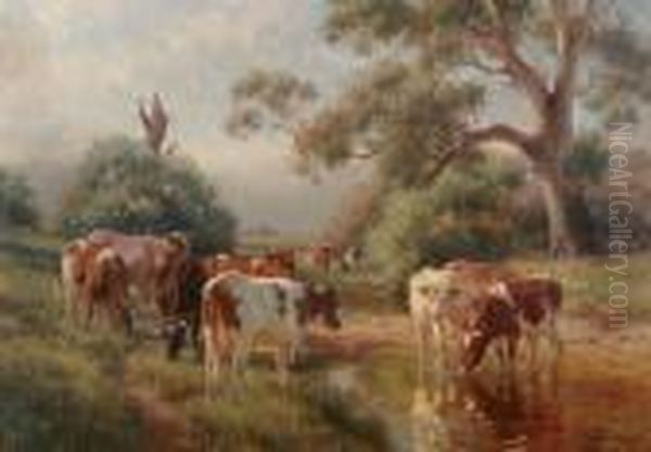 Cattle Watering Oil Painting by Jan Hendrik Scheltema