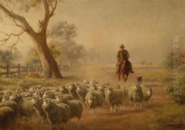 Droving Sheep Oil Painting by Jan Hendrik Scheltema