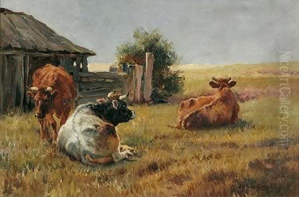 Cattle Resting Oil Painting by Jan Hendrik Scheltema