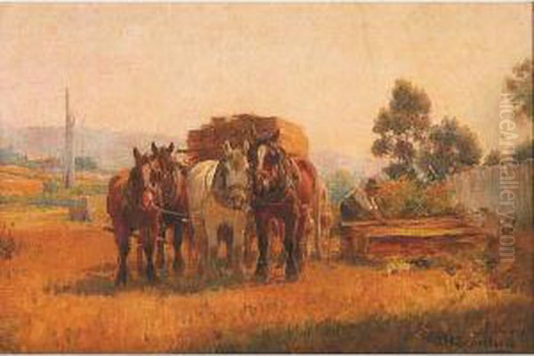 Carting Timber Oil Painting by Jan Hendrik Scheltema