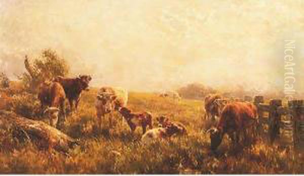 Cattle Grazing Oil Painting by Jan Hendrik Scheltema