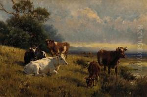 Cows Grazing Near Romsey Oil Painting by Jan Hendrik Scheltema