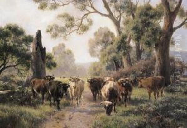 Cattle Grazing In A Summer Pastoral Oil Painting by Jan Hendrik Scheltema