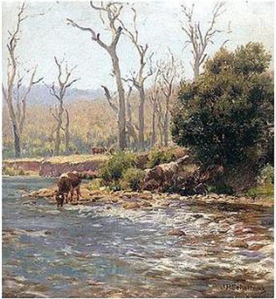 On The Banks Of The River Mitta Mitta, Victoria Oil Painting by Jan Hendrik Scheltema