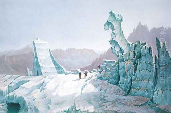 Icebergs on the Glacier des Bossons, looking towards the Valley 1859 Oil Painting by Edward Thomas Coleman