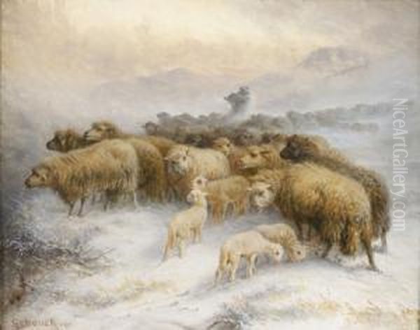 Berger Et Ses Moutons Dans Un Paysage Enneige Oil Painting by August Friedrich Schenck