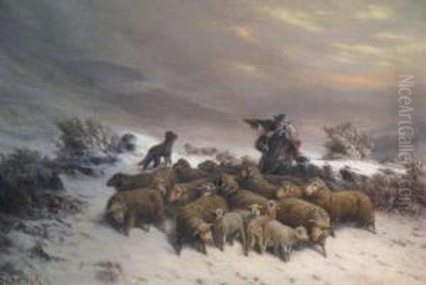 The Shepherd With His Flock Oil Painting by August Friedrich Schenck