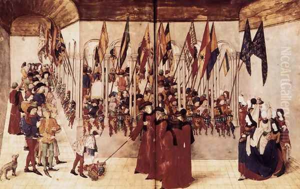 Presentation of Flags and Helms c. 1460 Oil Painting by Barthelemy d' Eyck