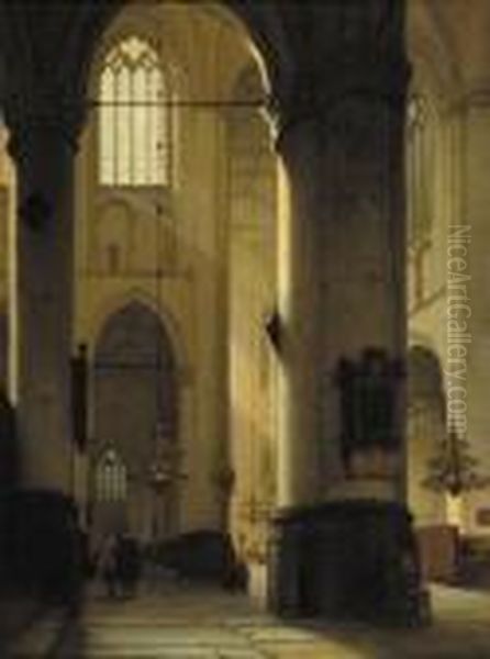 A Church Interior Oil Painting by Jan Jacob Schenkel