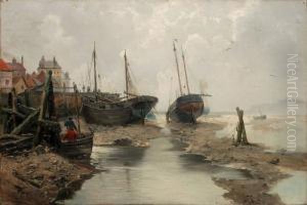 012 Jacques Matthias Schenker , Normannischer Fischerhafen Oil Painting by Jacques Matthias Schenker