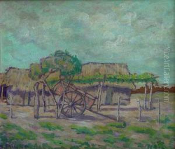 Paisaje Con Rancho Y Carro Oil Painting by Dolcey Schenone Puig